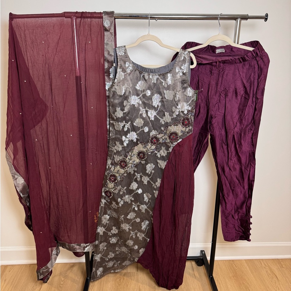 Elegant Maroon and Silver Traditional Outfit
